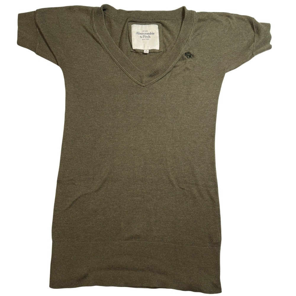 Abercrombie & Fitch Olive V-Neck‎ Sweater Tunic Dress Women M Y2K 2010s